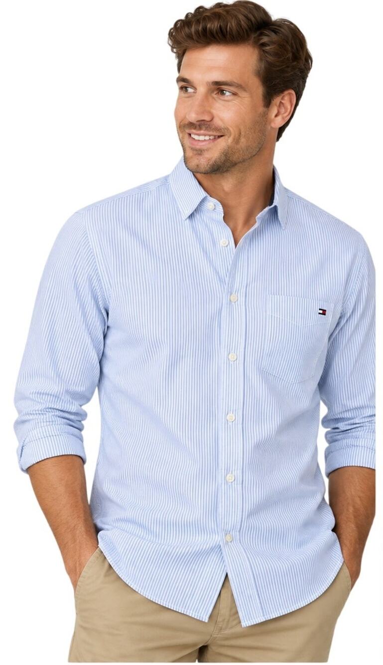 Tommy Hilfiger Men's Heritage Shirt Blue White Stripe Large L NWT Sealed